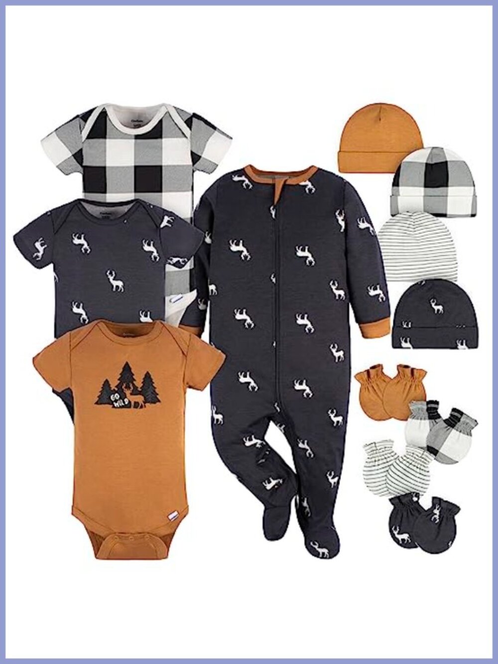 Baby 12 Piece Layette Gift Set Bodysuits Caps Mittens Cotton
